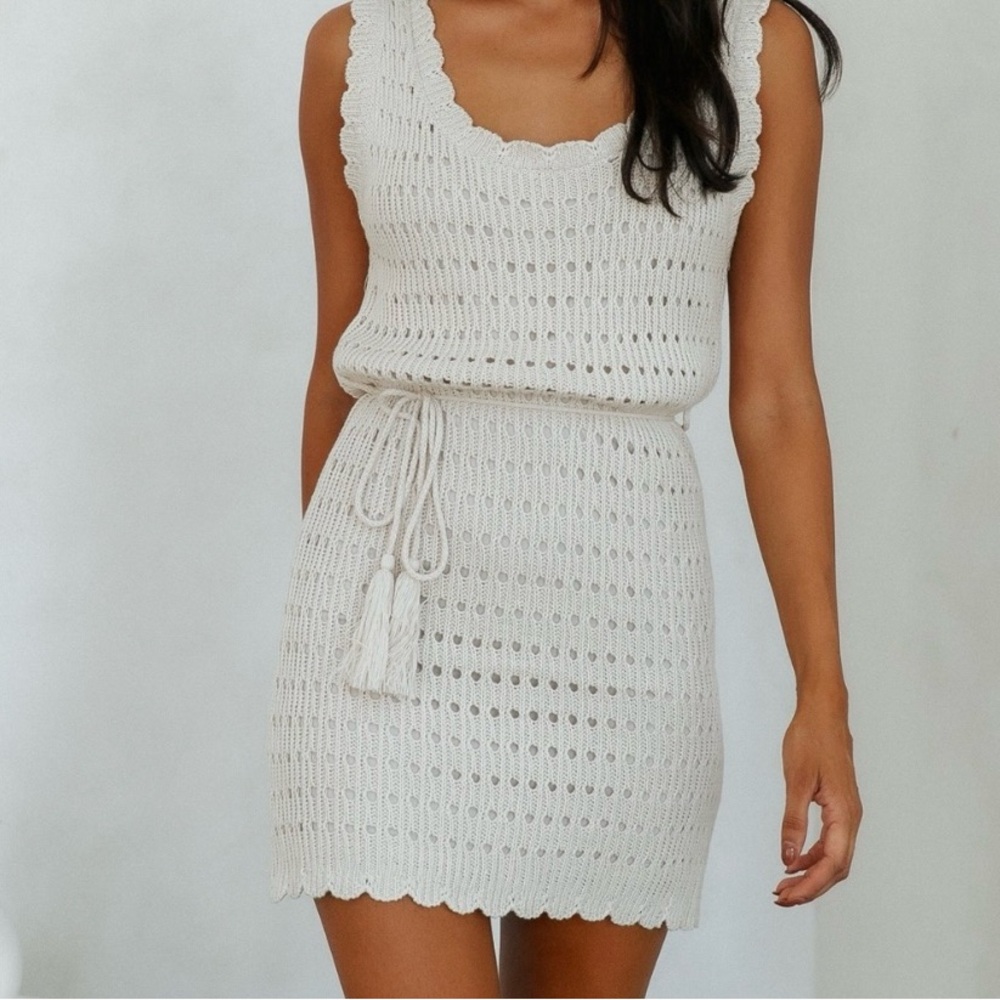 Elegant Beige Crochet Dress